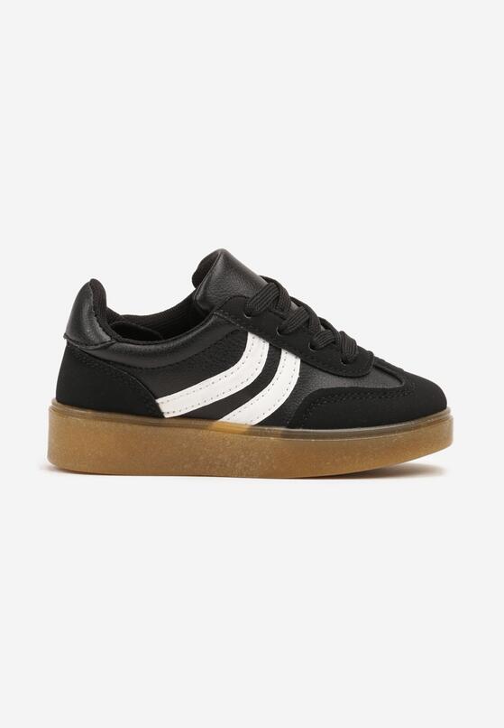 Czarne Płaskie Sznurowane Buty Sportowe Sneakersy z Paskami Azilena 1