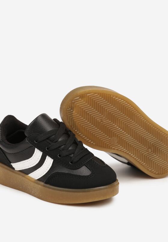 Czarne Płaskie Sznurowane Buty Sportowe Sneakersy z Paskami Azilena 3