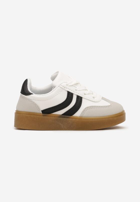 Białe Płaskie Sznurowane Buty Sportowe Sneakersy z Paskami Azilena 1