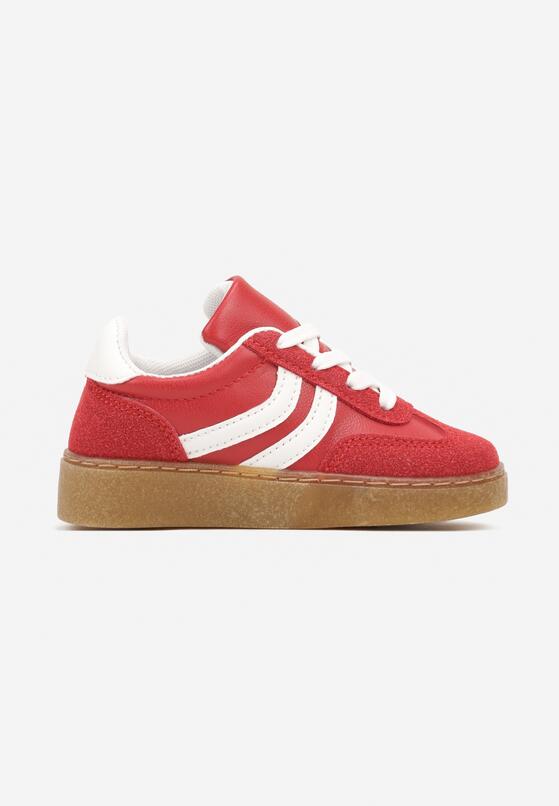 Czerwone Płaskie Sznurowane Buty Sportowe Sneakersy z Paskami Azilena 1