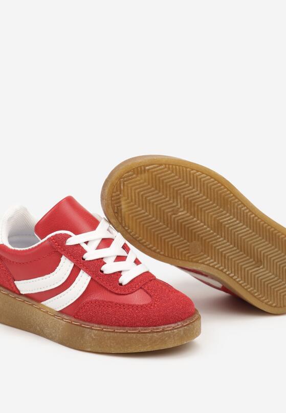 Czerwone Płaskie Sznurowane Buty Sportowe Sneakersy z Paskami Azilena 3