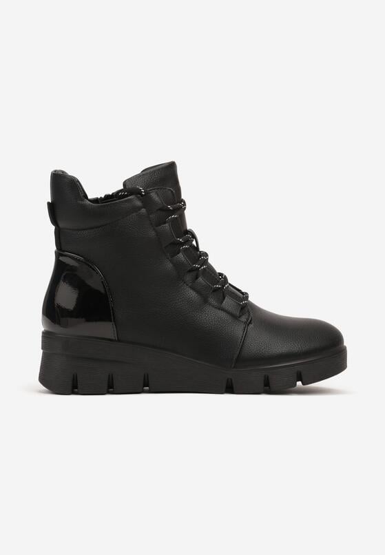 Czarne Botki Typu Sneakersy na Koturnie z Lakierowanymi Wstawkami Lirelissa 4