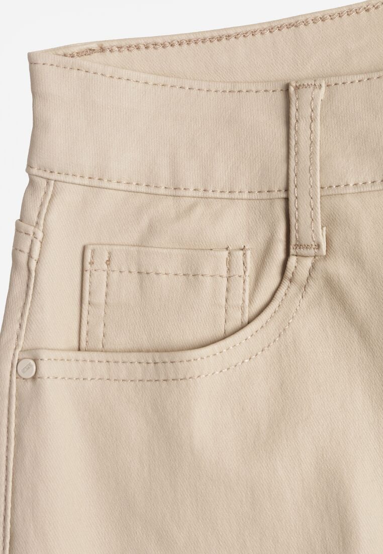 Beżowe Szerokie Spodnie Woskowane z Wysokim Stanem Azilie 8