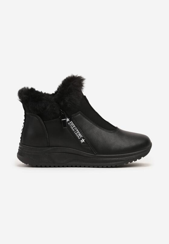 Czarne Płaskie Sneakersy z Napisami i Futerkiem Riantha 4