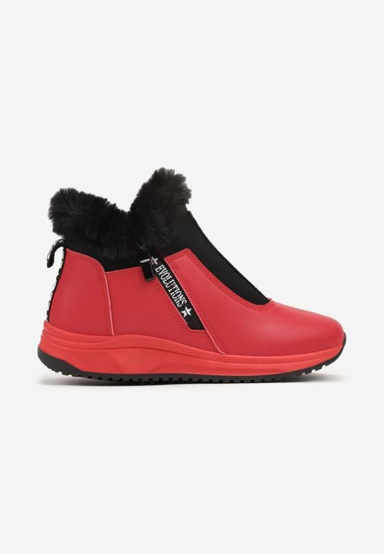 Czerwone Płaskie Sneakersy z Napisami i Futerkiem Riantha 4