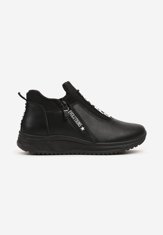Czarne Płaskie Sneakersy z Ozdobnym Napisem Nerelisa 4