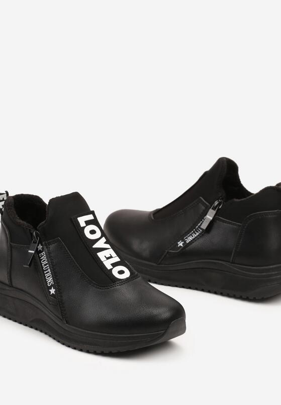 Czarne Płaskie Sneakersy z Ozdobnym Napisem Nerelisa 6