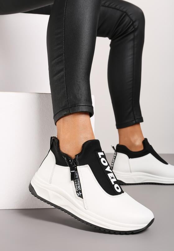 Białe Płaskie Sneakersy z Ozdobnym Napisem Nerelisa 1