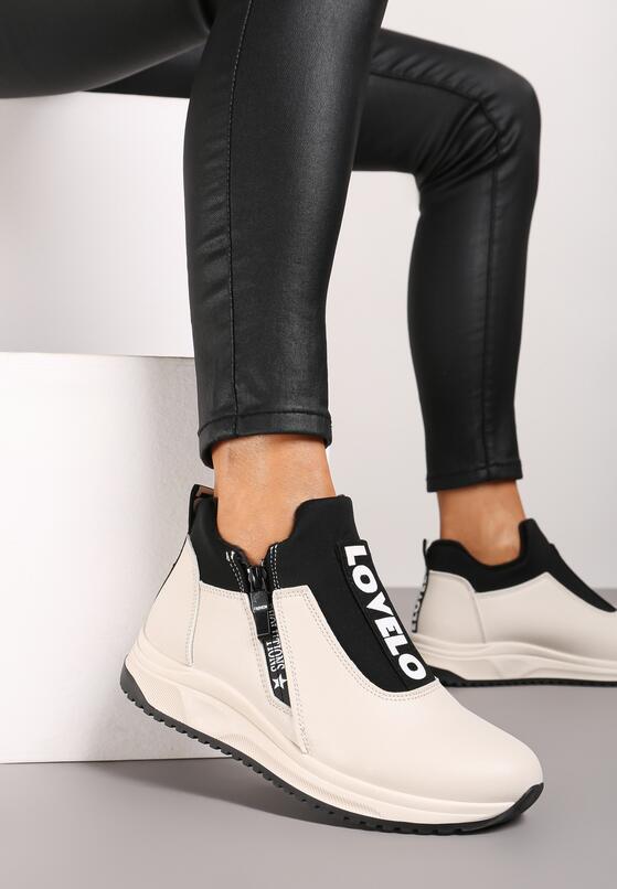 Beżowe Płaskie Sneakersy z Ozdobnym Napisem Nerelisa 2