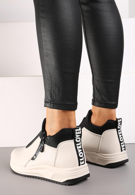 Beżowe Płaskie Sneakersy z Ozdobnym Napisem Nerelisa 3