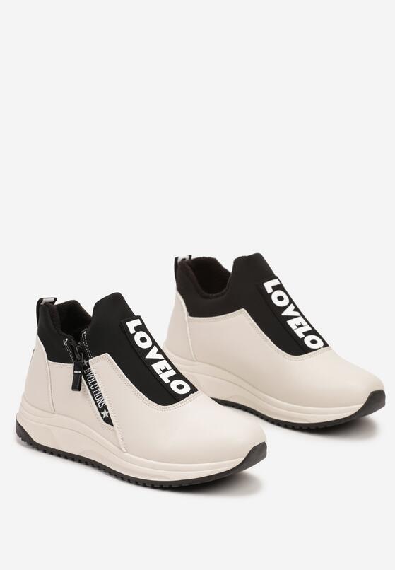 Beżowe Płaskie Sneakersy z Ozdobnym Napisem Nerelisa 5