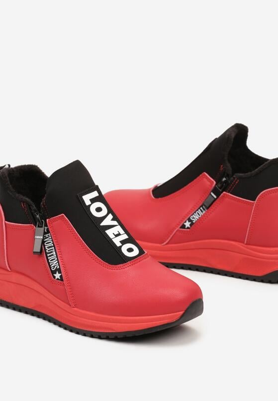 Czerwone Płaskie Sneakersy z Ozdobnym Napisem Nerelisa 6
