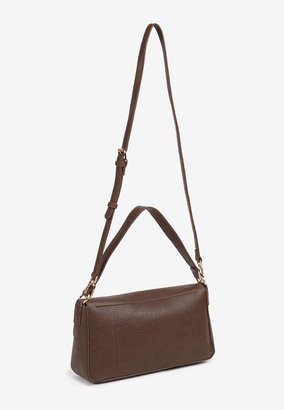 Brązowa  Mała Prostokątna Torebka na Ramię z Dodatkowym Paskiem Ozdobiona Breloczkiem Creila 2