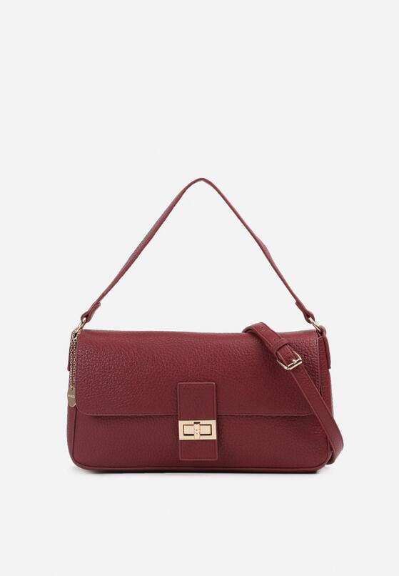 Bordowa Mała Prostokątna Torebka na Ramię z Dodatkowym Paskiem Ozdobiona Breloczkiem Creila 1