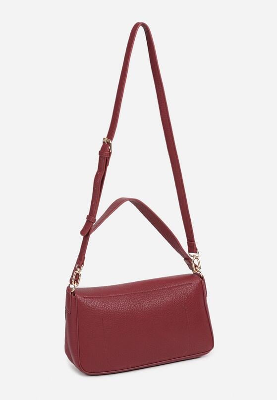 Bordowa Mała Prostokątna Torebka na Ramię z Dodatkowym Paskiem Ozdobiona Breloczkiem Creila 2