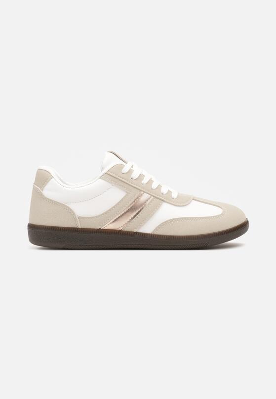 Białe Stylowe Sneakersy na Płaskiej Podeszwie z Geometrycznymi Przeszyciami Rialine 4
