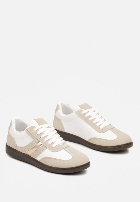 Białe Stylowe Sneakersy na Płaskiej Podeszwie z Geometrycznymi Przeszyciami Rialine 5