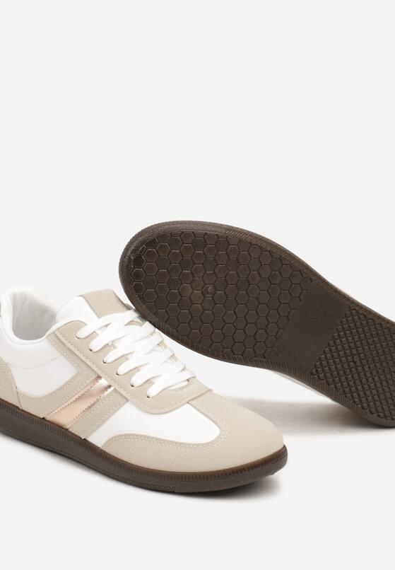 Białe Stylowe Sneakersy na Płaskiej Podeszwie z Geometrycznymi Przeszyciami Rialine 6