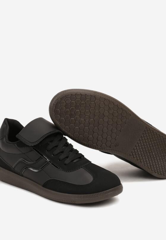 Czarne Sneakersy z Wywiniętym Językiem i Geometryczną Wstawką Riaviana 6
