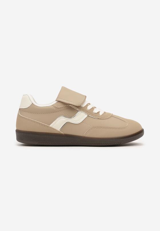 Ciemnobeżowe Sneakersy z Wywiniętym Językiem i Geometryczną Wstawką Riaviana 4