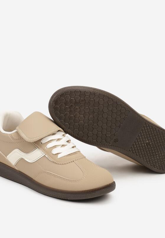 Ciemnobeżowe Sneakersy z Wywiniętym Językiem i Geometryczną Wstawką Riaviana 6