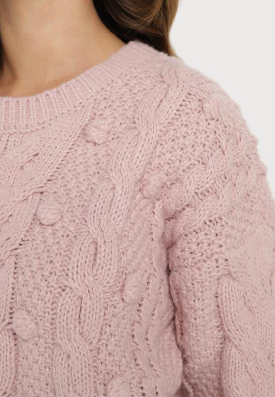 Różowy Sweter z Wiskozą i Wełną Aplikacją 3D i Tłoczeniem Vaishira 5