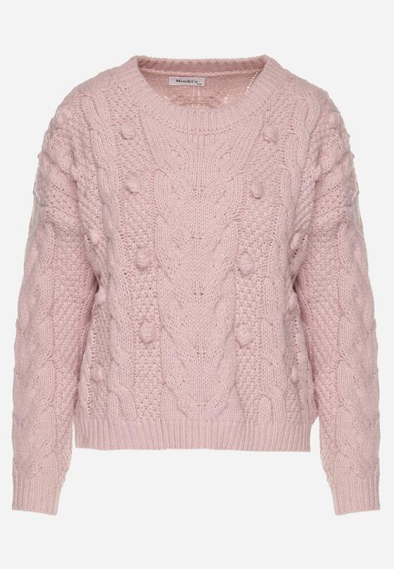 Różowy Sweter z Wiskozą i Wełną Aplikacją 3D i Tłoczeniem Vaishira 6
