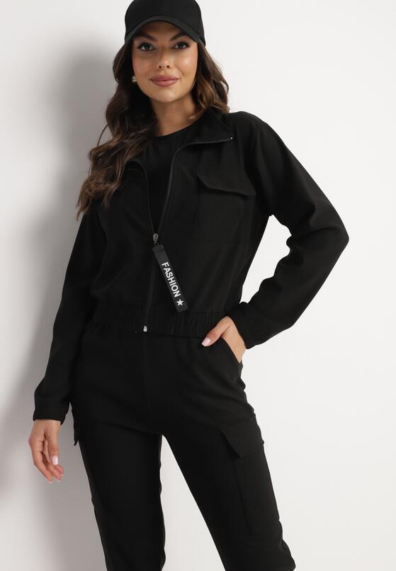 Czarny Streetwearowy Komplet Dresowy z Bluzą ze Stójką i Spodniami Typu Jogger z Kieszeniami Rialisea 4