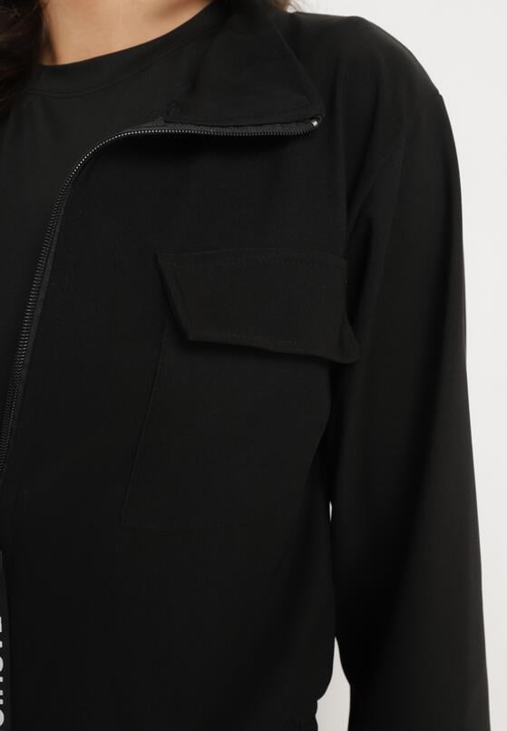 Czarny Streetwearowy Komplet Dresowy z Bluzą ze Stójką i Spodniami Typu Jogger z Kieszeniami Rialisea 5