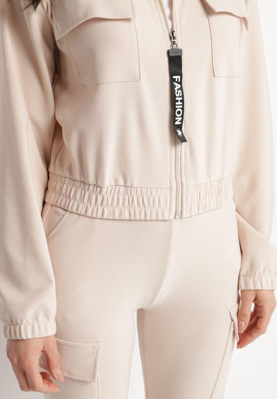 Beżowy Streetwearowy Komplet Dresowy z Bluzą ze Stójką i Spodniami Typu Jogger z Kieszeniami Rialisea 5