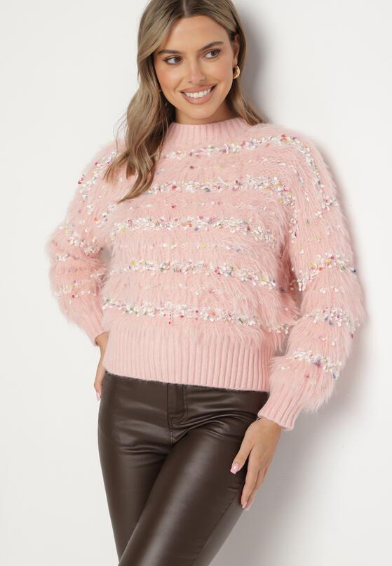 Różowy Sweter z Wiskozą i Bawełną z Kolorową Nicią Raithra 2
