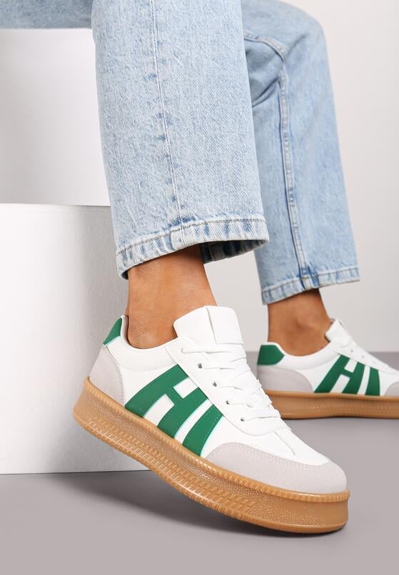 Biało-Zielone Sneakersy na Grubej Podeszwie z Kontrastowymi Przeszyciami Mialunae 1