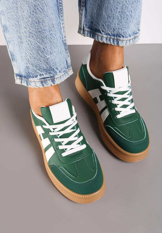 Zielone Sneakersy na Grubej Podeszwie z Kontrastowymi Przeszyciami Mialunae 3