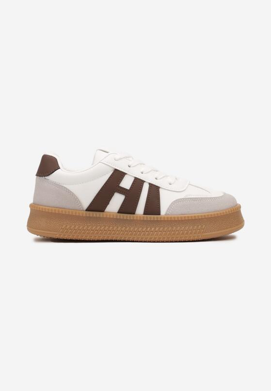 Biało-Brązowe Sneakersy na Grubej Podeszwie z Kontrastowymi Przeszyciami Mialunae 4