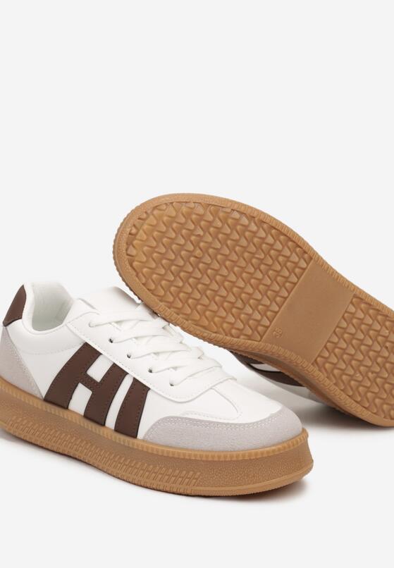 Biało-Brązowe Sneakersy na Grubej Podeszwie z Kontrastowymi Przeszyciami Mialunae 6
