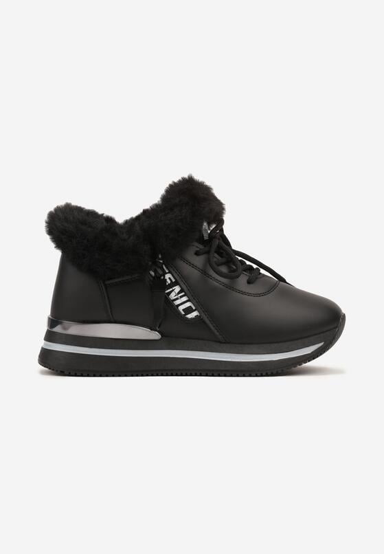 Czarne Sneakersy Ocieplane z Metalową Wstawką Tialisse 4