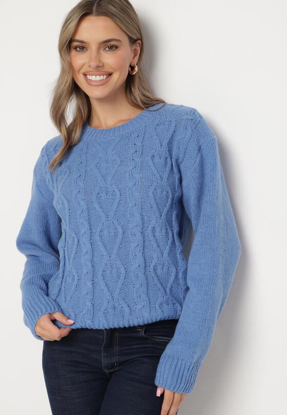Niebieski Sweter z Wełną Ściągaczem i Tłoczeniem Riavonnae 2