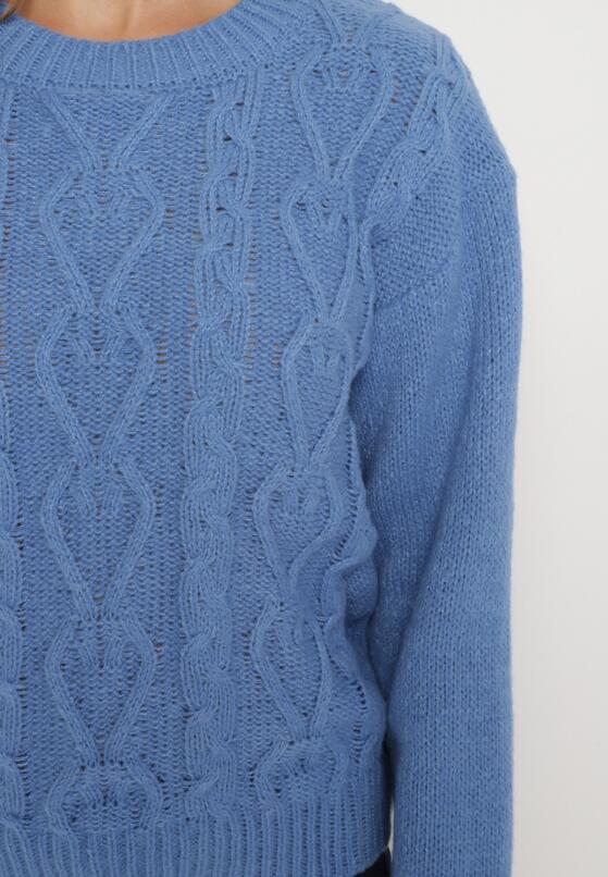 Niebieski Sweter z Wełną Ściągaczem i Tłoczeniem Riavonnae 5
