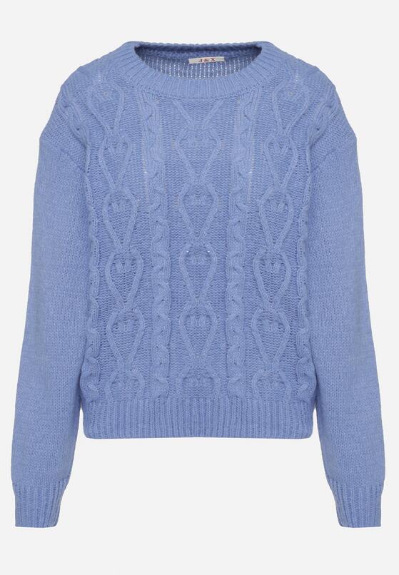 Niebieski Sweter z Wełną Ściągaczem i Tłoczeniem Riavonnae 6