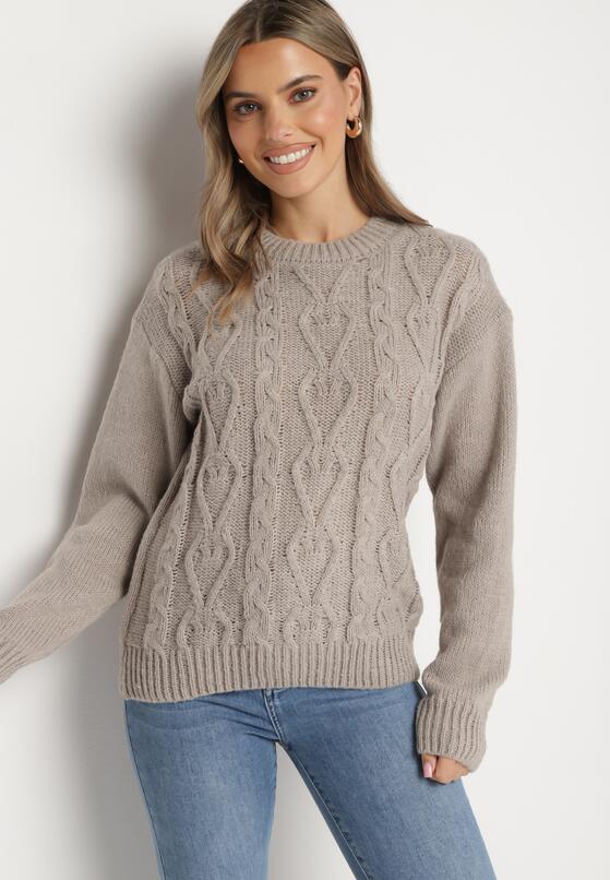 Szary Sweter z Wełną Ściągaczem i Tłoczeniem Riavonnae 2