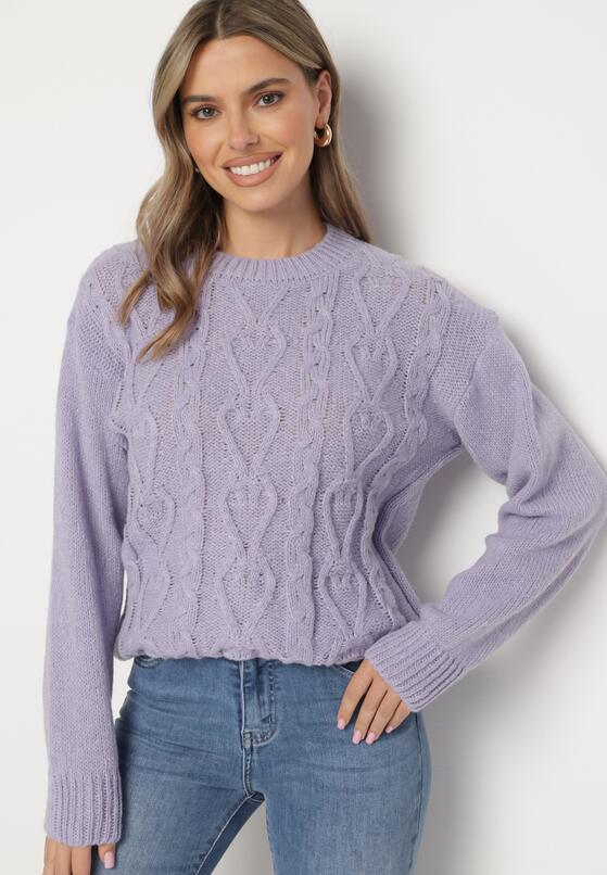 Ciemnofioletowy Sweter z Wełną Ściągaczem i Tłoczeniem Riavonnae 1