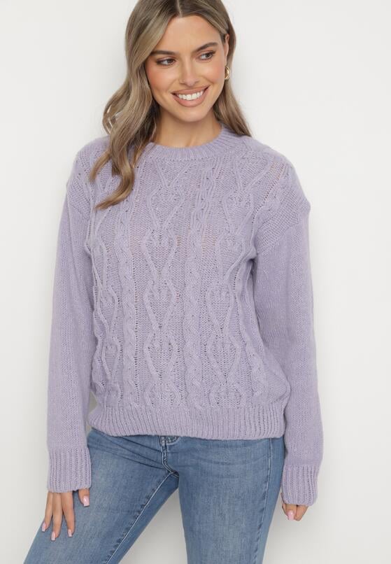 Ciemnofioletowy Sweter z Wełną Ściągaczem i Tłoczeniem Riavonnae 2