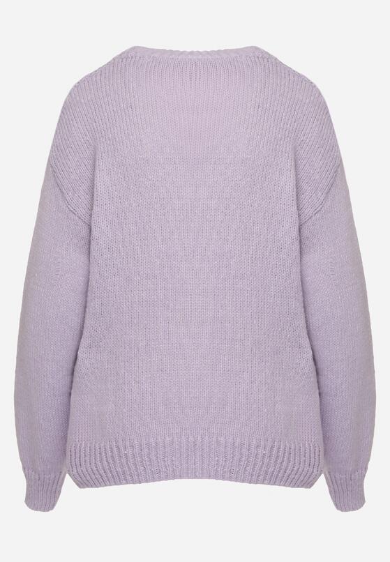 Ciemnofioletowy Sweter z Wełną Ściągaczem i Tłoczeniem Riavonnae 7