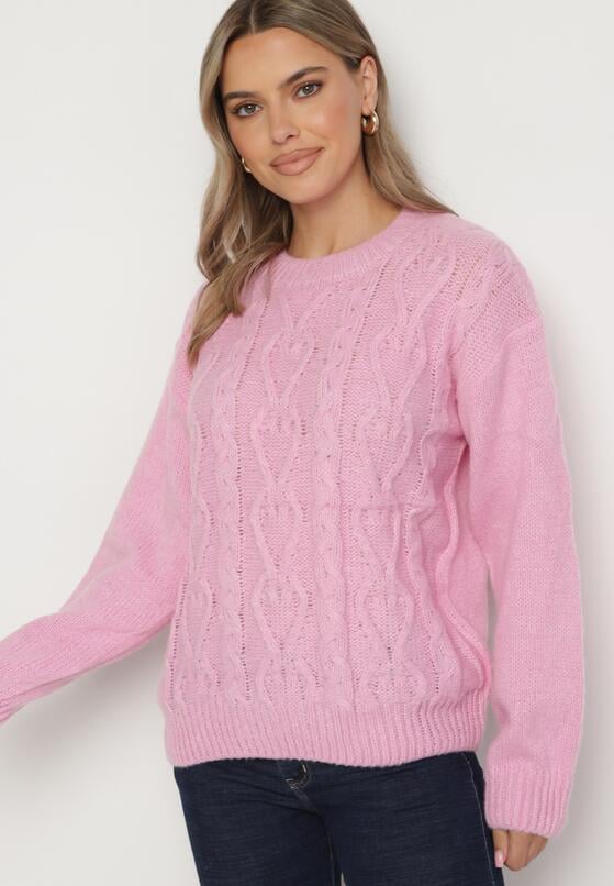 Różowy Sweter z Wełną Ściągaczem i Tłoczeniem Riavonnae 2