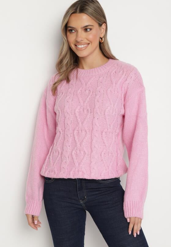 Różowy Sweter z Wełną Ściągaczem i Tłoczeniem Riavonnae 4