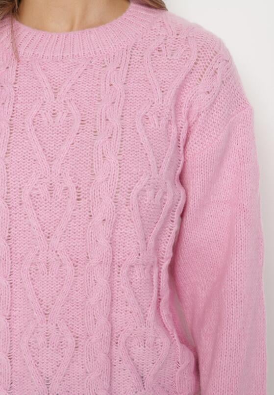 Różowy Sweter z Wełną Ściągaczem i Tłoczeniem Riavonnae 5