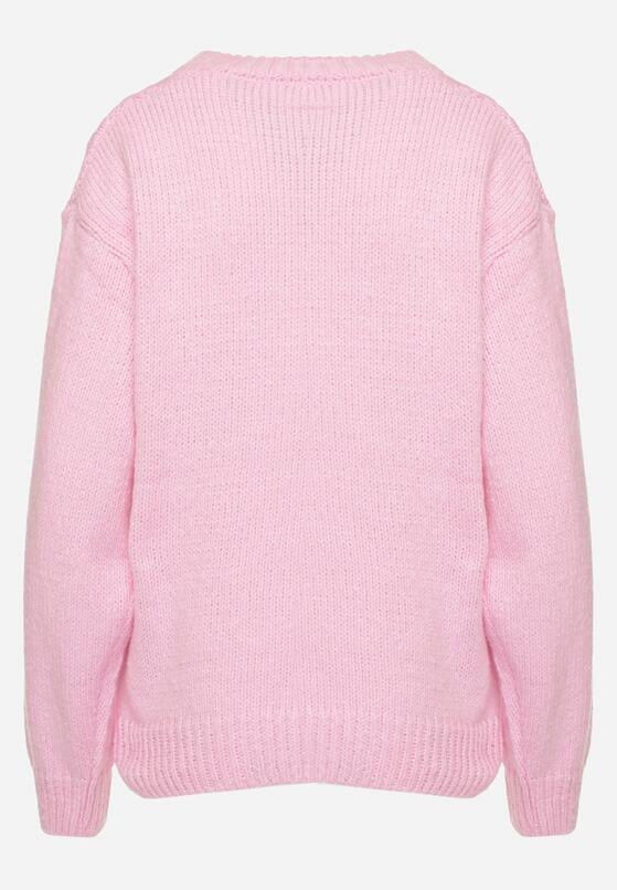 Różowy Sweter z Wełną Ściągaczem i Tłoczeniem Riavonnae 7