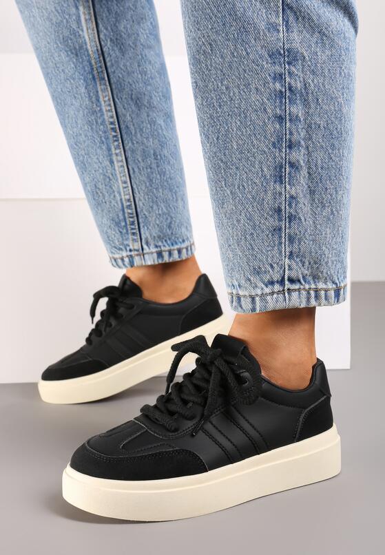 Czarne Sneakersy na Grubej Podeszwie z Paskami i Sznurowaniem Tiariel 3
