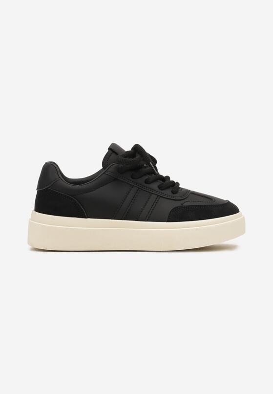 Czarne Sneakersy na Grubej Podeszwie z Paskami i Sznurowaniem Tiariel 4