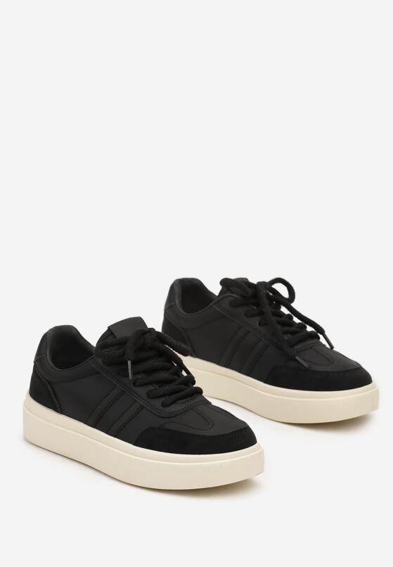 Czarne Sneakersy na Grubej Podeszwie z Paskami i Sznurowaniem Tiariel 5